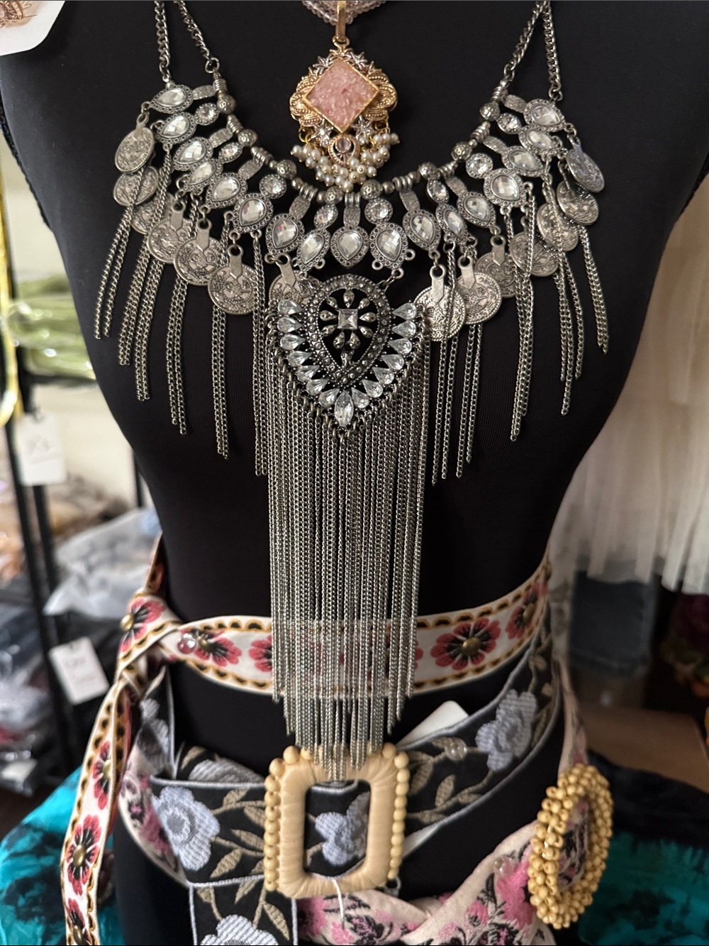 Bohemian Silver Fringe Statement Necklace - Silver